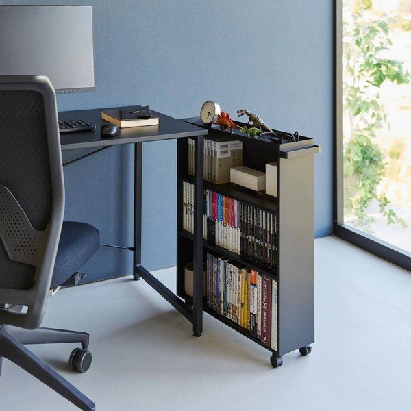 Juodos spalvos iš metalo lentyna ant ratukų 59x70x16 cm Tower – YAMAZAKI-image-3