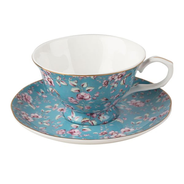 Mėlynas porcelianinis puodelis su lėkštele Creative Tops Ditsy, 200 ml