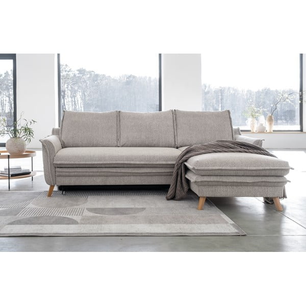 Pilkai smėlinės spalvos sulankstoma/su sandėliavimo vieta kampinė sofa (su dešiniuoju kampu/su gultu) Charming Charlie – Miuform-image-1