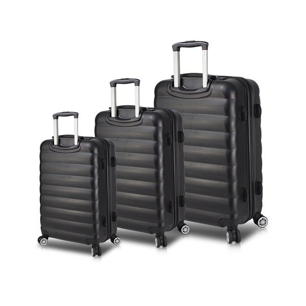 "My Valice RESSO Travel" 3 juodų riedančių lagaminų rinkinys su USB prievadais
