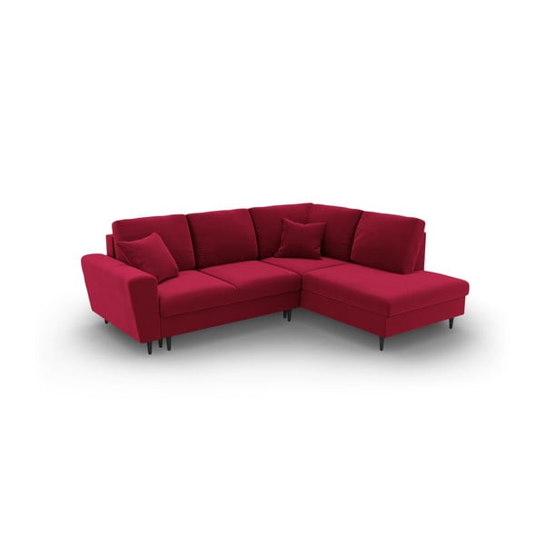 Raudonos spalvos iš velveto sulankstoma/su sandėliavimo vieta kampinė sofa (su dešiniuoju kampu/„L“ formos) Kyoto – Cosmopolitan Design-image-2