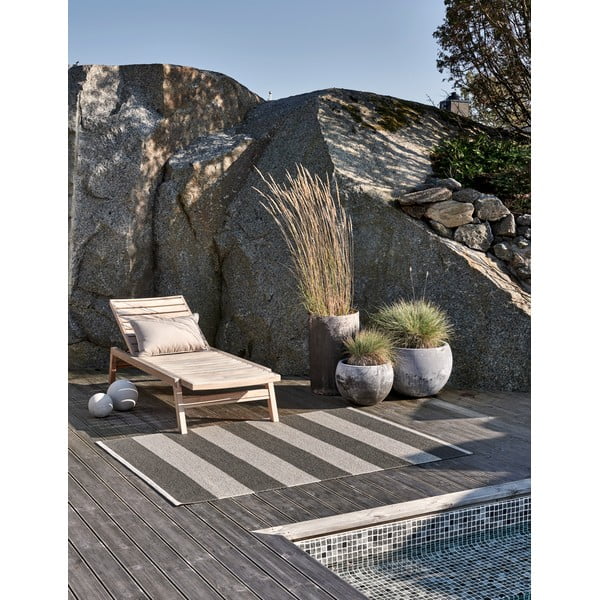 Antracito spalvos/kreminės spalvos lauko kilimas 70x300 cm Bob Charcoal Linen – Pappelina-image-1