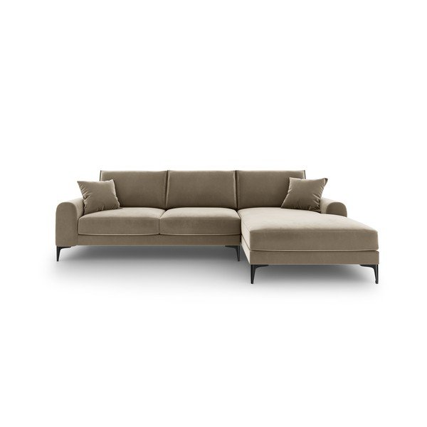 Smėlio spalvos aksominė kampinė sofa Mazzini Sofas Madara, kampas dešinėje-image-2