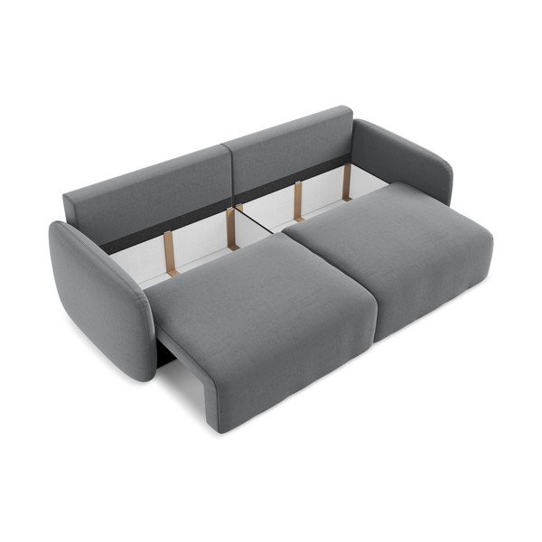 Pilkos spalvos sulankstoma/su sandėliavimo vieta sofa iš velveto 238 cm Kalena – Makamii-image-4