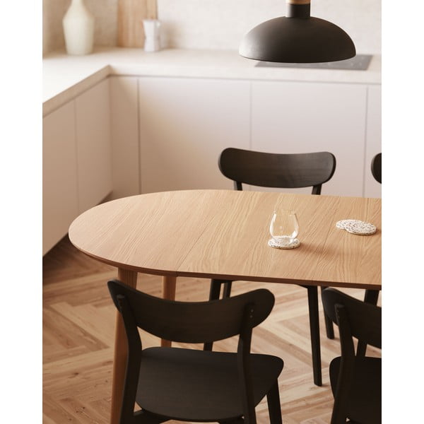 Apvalios formos prailginamas valgomojo stalas natūralios spalvos iš ąžuolo ø 90 cm Oqui – Kave Home-image-3