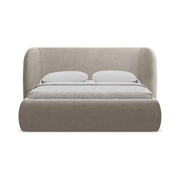 Taupe spalvos dvigulė lova audiniu dengta su sandėliavimo vieta su lovos grotelėmis 160x200 cm Hauke – Makamii-image-4