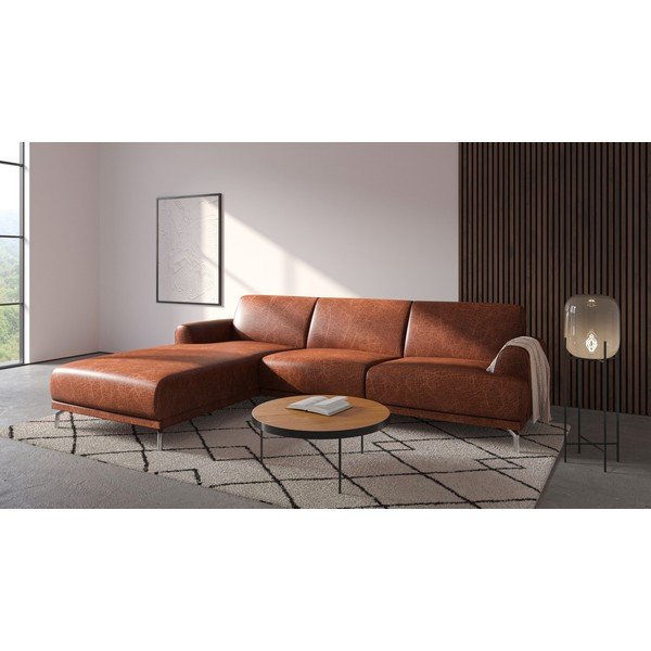 Ruda odinė kampinė sofa MESONICA Puzo, kairysis kampas-image-1