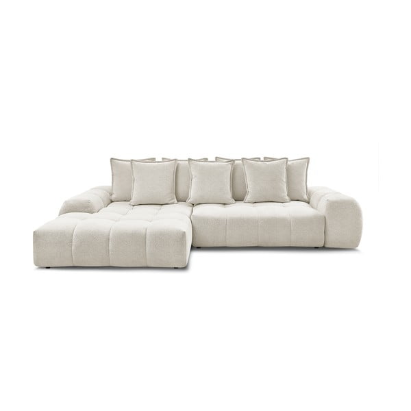 Baltos spalvos iš šenilinio audinio sulankstoma/su sandėliavimo vieta kampinė sofa (su kairiuoju kampu/su gultu) Everest – Bobochic Paris