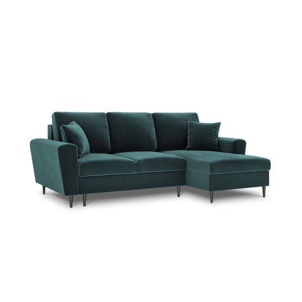 Smaragdinės spalvos iš velveto sulankstoma/su sandėliavimo vieta kampinė sofa (su dešiniuoju kampu/su gultu) Kyoto – Cosmopolitan Design-image-4