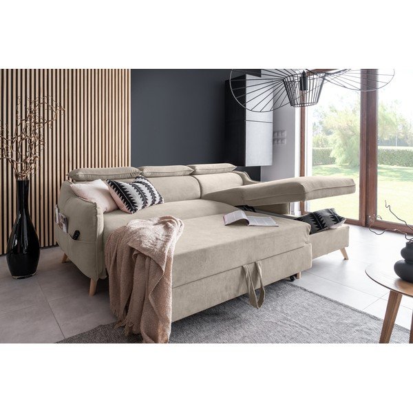 Sulankstoma kampinė sofa iš velveto smėlio spalvos (su dešiniuoju kampu) Sweet Harmony – Miuform-image-4