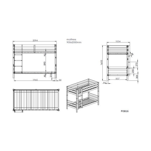 Dviauktė vaikiška lova baltos spalvos 90x200 cm Pino – Vipack-image-4