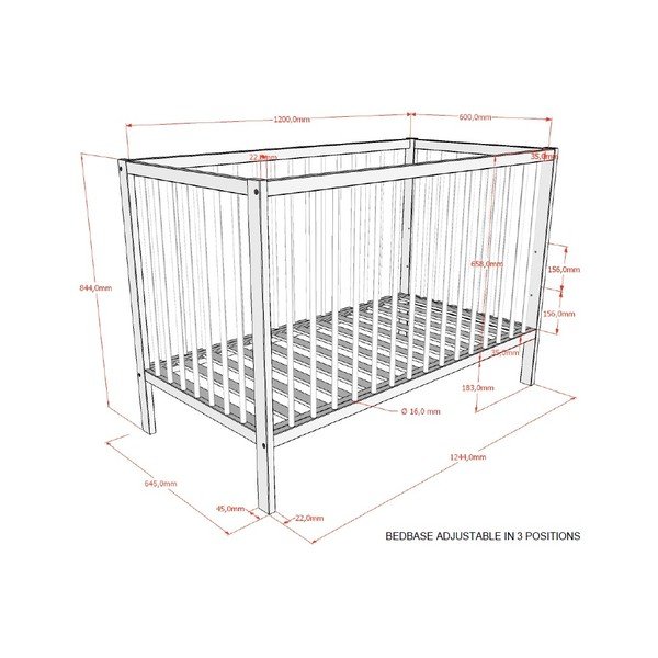 Rudos spalvos iš buko masyvo vaikiška lovelė reguliuojamas aukštis 60x120 cm Dino – Vipack-image-2