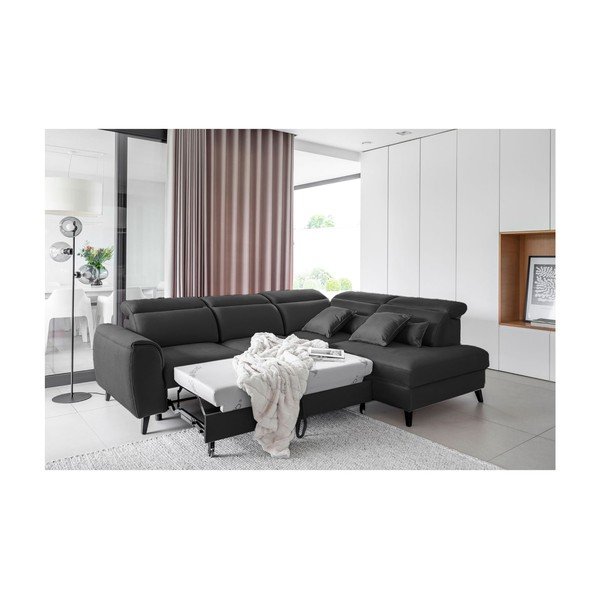 Tamsiai pilkos spalvos iš velveto sulankstoma/su sandėliavimo vieta kampinė sofa (su dešiniuoju kampu/„L“ formos) Noble – ELTAP-image-4
