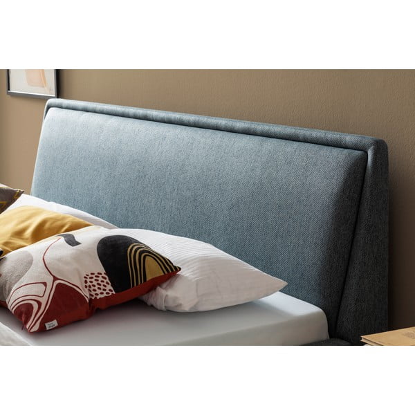 Žalios spalvos/mėlynos spalvos dvigulė lova dengta audiniu su sandėliavimo vieta su lovos grotelėmis 160x200 cm Frieda – Meise Möbel-image-4