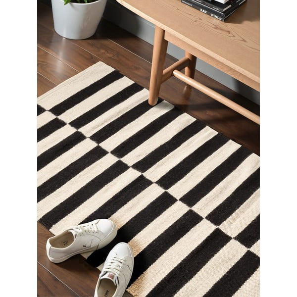 Apverčiamas/rankų darbo iš vilnos kilimas juodos ir baltos spalvos 80x200 cm Donna – Hanse Home-image-3