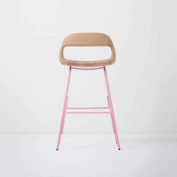 Baro kėdė su ąžuolo masyvo sėdyne ir rausvomis kojomis "Gazzda Leina", aukštis 84 cm-image-3