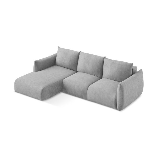 Šviesiai pilkos spalvos iš šenilinio audinio sulankstoma kampinė sofa (su kairiuoju kampu/su gultu) Leila – Makamii-image-4