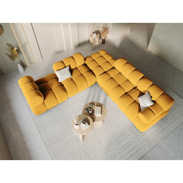 Modulinė taburetė geltonos spalvos iš velveto Bellis – Micadoni Home-image-1