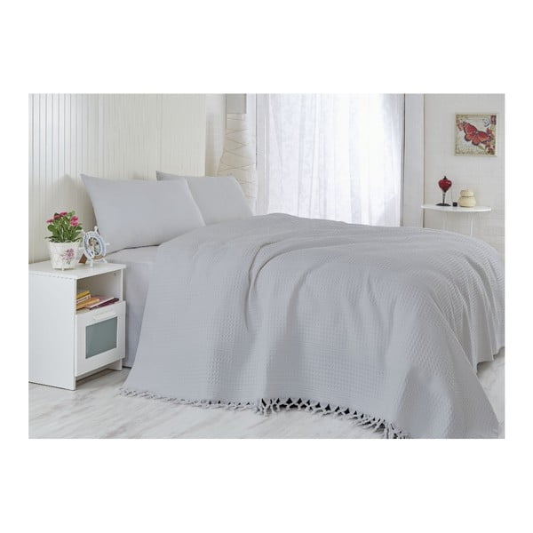 Pilkas lengvas medvilninis viengulės lovos užtiesalas Grace, 180 x 240 cm