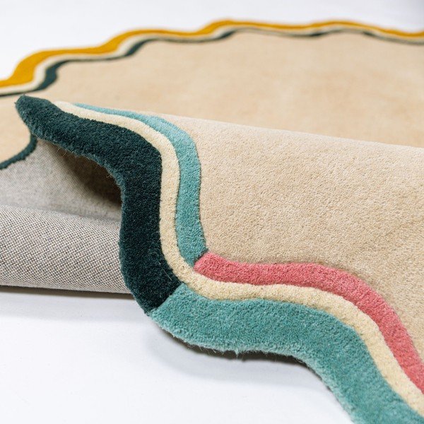 Rankų darbo natūralios spalvos iš vilnos apvalios formos kilimas ø 180 cm Leo Scallop – Flair Rugs-image-2