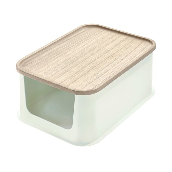 Pilka dėžutė su dangteliu pagaminta iš paulovnijos medienos iDesign Eco Open, 21,3 x 30,2 cm