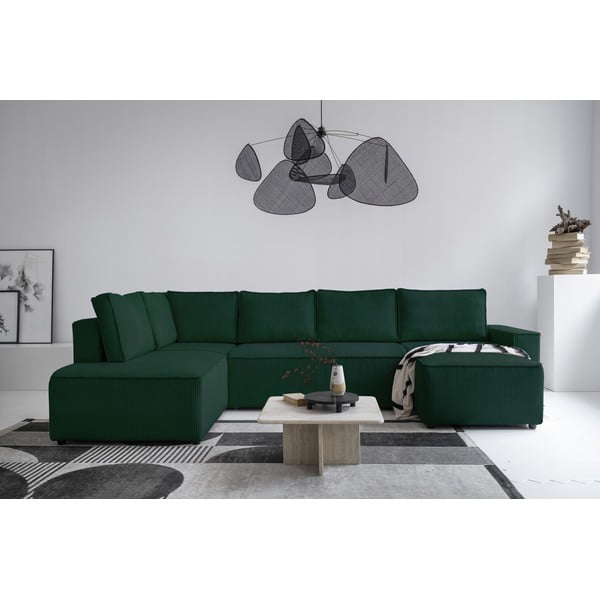 Iš kordinio velveto sulankstoma kampinė sofa tamsiai žalios spalvos (su kairiuoju kampu/„U“ formos) Brave Dave – Miuform-image-1