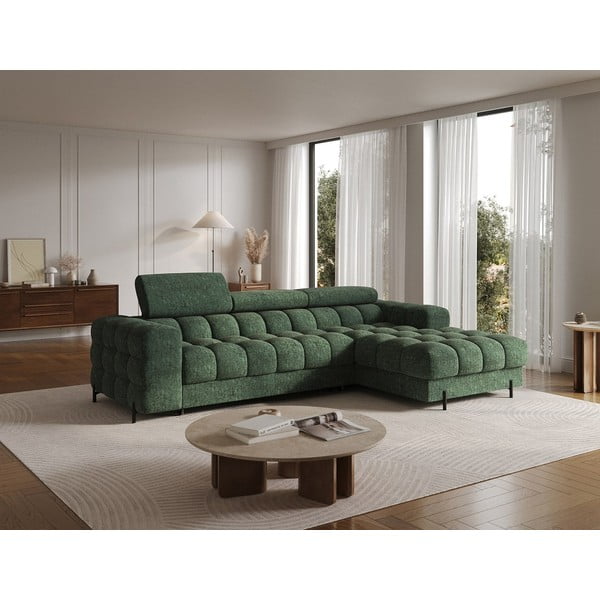 Žalios spalvos iš boucle sulankstoma/su sandėliavimo vieta kampinė sofa (su dešiniuoju kampu/su gultu) Felro – ELTAP-image-3