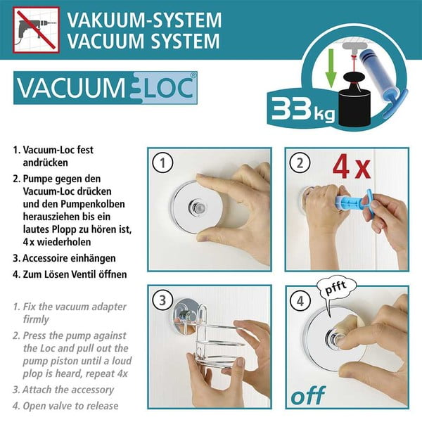 2 dalių juodos spalvos sieninis vakuuminio tvirtinimo rinkinys Wenko Vacuum-Loc Classic Plus-image-1