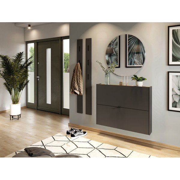 Antracito spalvos atlenkiama/pakabinama spintelė batams iš ąžuolo 100x83x18 cm Ameca – Germania-image-1