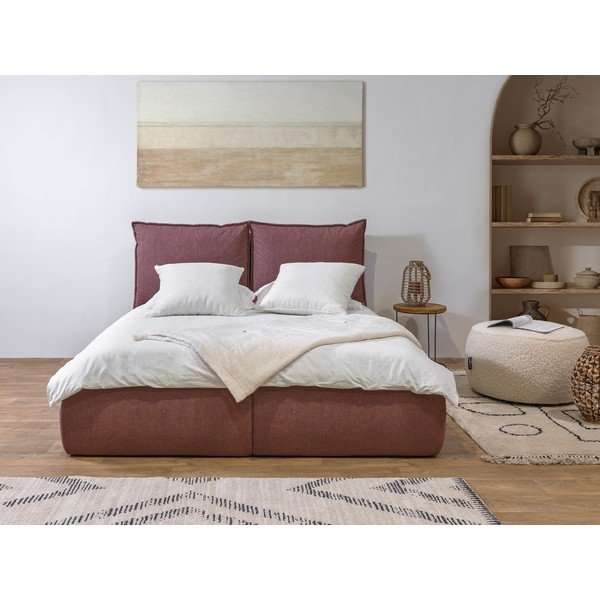 Dvigulė lova rožinės spalvos audiniu dengta su sandėliavimo vieta su lovos grotelėmis 160x200 cm Garance – Bobochic Paris-image-1