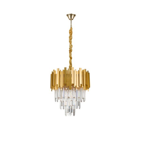 Auksinės spalvos iš metalo kabantis šviestuvas ø 40 cm su krištoliniu gaubtu Grane – Nova Luce