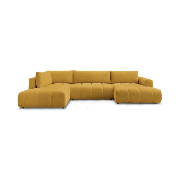 Garstyčių spalvos sulankstoma/su sandėliavimo vieta kampinė sofa (su kairiuoju kampu/„U“ formos) Fuji – Bobochic Paris