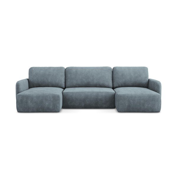 Pilkai mėlynos spalvos iš šenilinio audinio sulankstoma/su sandėliavimo vieta kampinė sofa („U“ formos) Lilo – Makamii