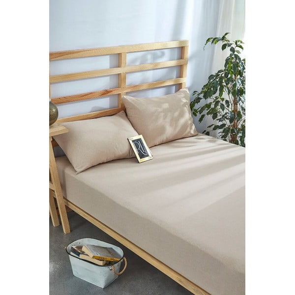 Iš medvilnės patalynė ir pagalvės užvalkalas komplekte smėlio spalvos su guma 160x200 cm – Mila Home