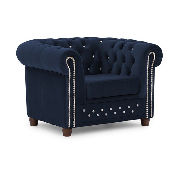 Mėlynos spalvos Chesterfield krėslas iš velveto York Blik – Ropez