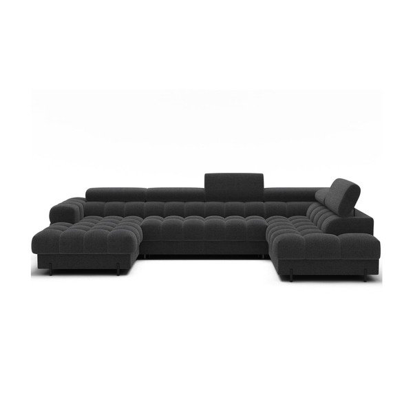 Tamsiai pilkos spalvos iš boucle sulankstoma kampinė sofa (su dešiniuoju kampu/„U“ formos) Feraria – ELTAP