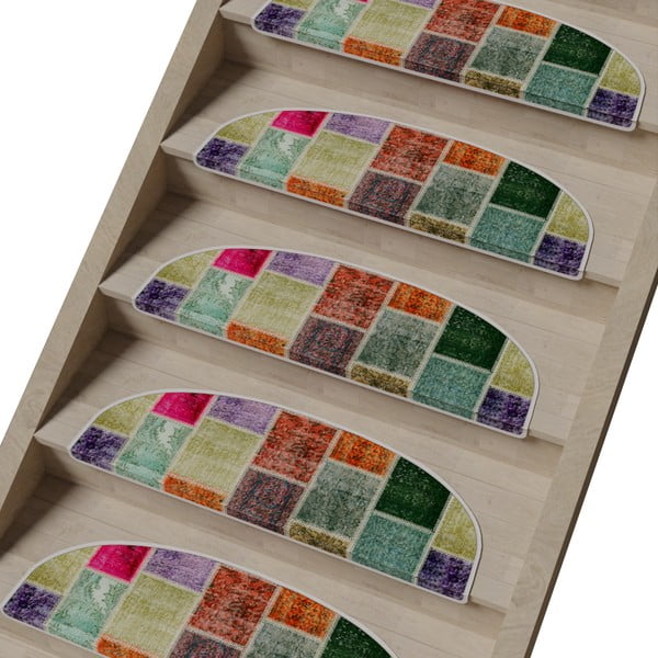 Laiptų kilimėlių rinkiniai 16 vnt. 20x65 cm Patchwork – Vitaus-image-1