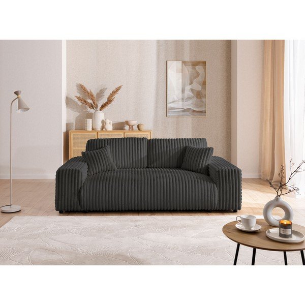 Tamsiai pilkos spalvos iš kordinio velveto sofa 213 cm Justin – Ropez-image-1