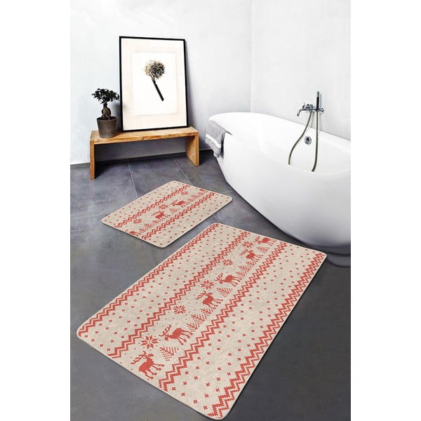 Vonios kilimėliai raudonos spalvos/smėlio spalvos 2 vnt. 60x100 cm – Mila Home