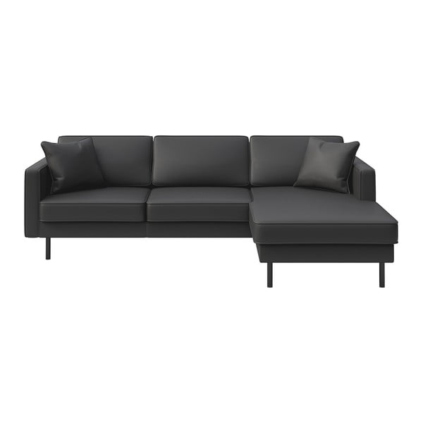 Kampinė sofa tamsiai pilkos spalvos iš odos (su dešiniuoju kampu) Kobo – MESONICA