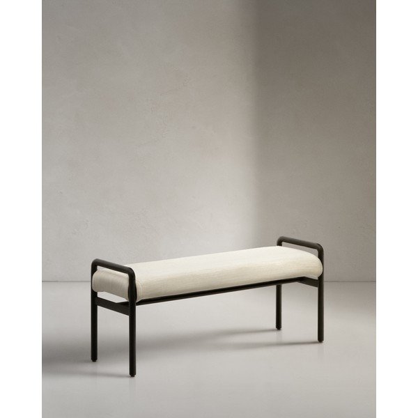 Juodos spalvos/kreminės spalvos iš šenilinio audinio suolas Macaret – Kave Home-image-3