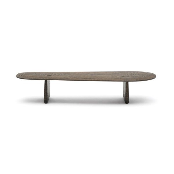 Tamsiai rudos spalvos iš ąžuolo masyvo kavos staliukas 64x146 cm Pirita – Kave Home-image-3