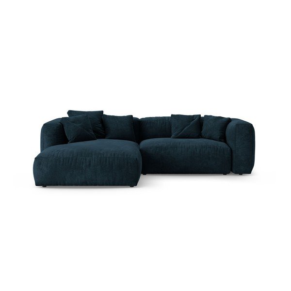 Tamsiai mėlynos spalvos sulankstoma modulinė kampinė sofa iš velveto (su kairiuoju kampu/su gultu) – Micadoni 