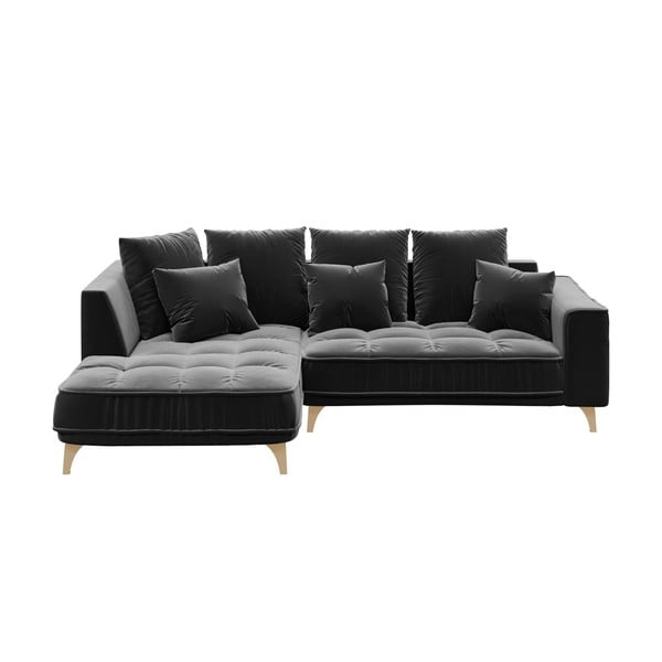 Tamsiai pilka aksominė kampinė sofa Devichy Chloe, kairysis kampas, 256 cm