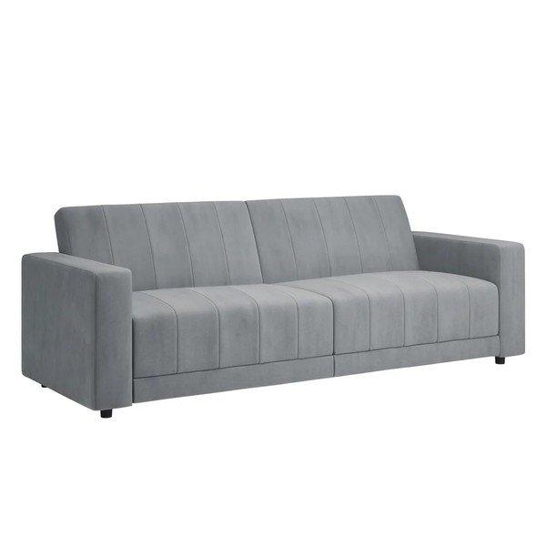 Šviesiai pilkos spalvos reguliuojama/sulankstoma sofa iš velveto 225 cm Allie – Støraa
