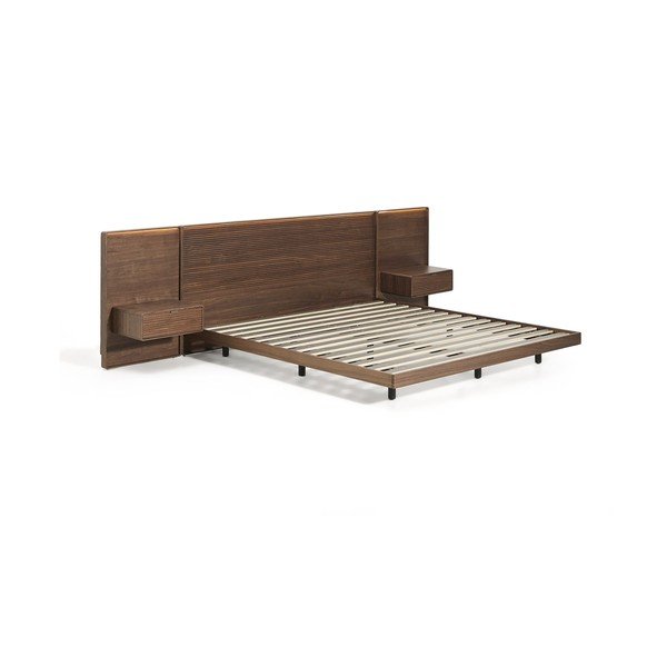 Rudos spalvos iš beržo masyvo dvigulė lova su lovos grotelėmis 160x200 cm Norlen – Kave Home