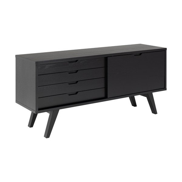 Žema šoninė spintelė juodos spalvos iš ąžuolo su stumdomomis durimis 160x72 cm A-Line – Actona-image-2