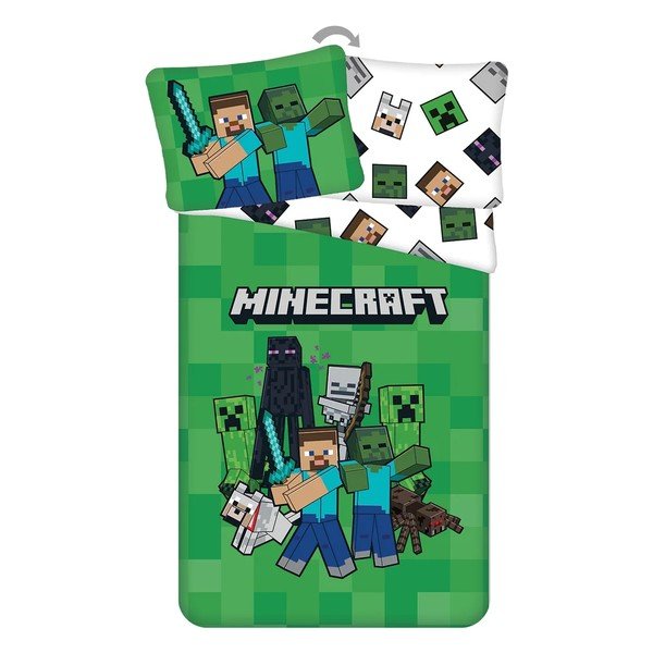 Žalios spalvos iš mikropluošto viengulė vaikiška patalynė 140x200 cm Minecraft Block Stack – Jerry Fabrics