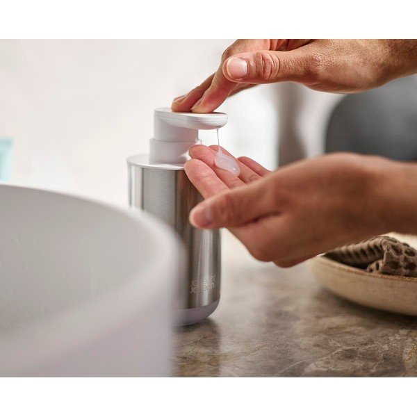 Sidabrinės spalvos iš nerūdijančio plieno muilo dozatorius 300 ml Duo Steel – Joseph Joseph-image-2