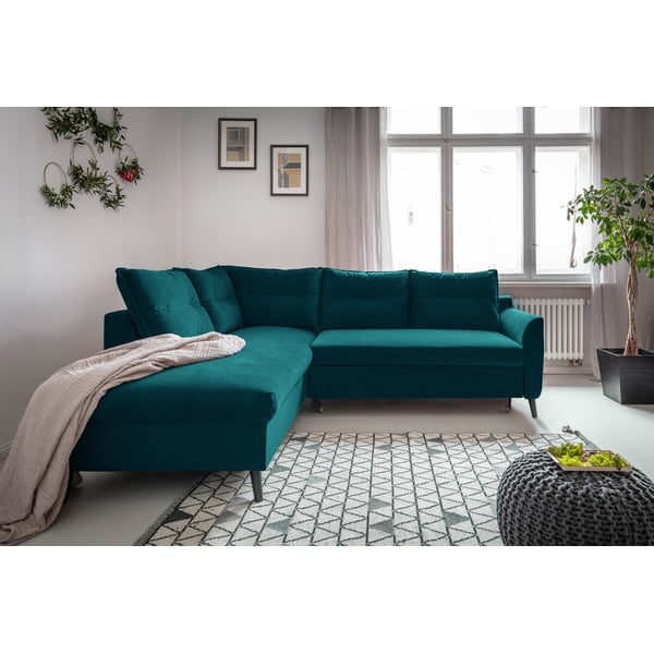 Turkio spalvos aksominė kampinė sofa Miuform Stylish Stan L, kairysis kampas-image-3